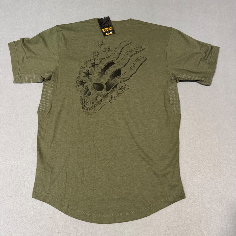 Ariat Rebar Workman T-Shirt Mens Small Sage Heather American Scream Skull Pocket